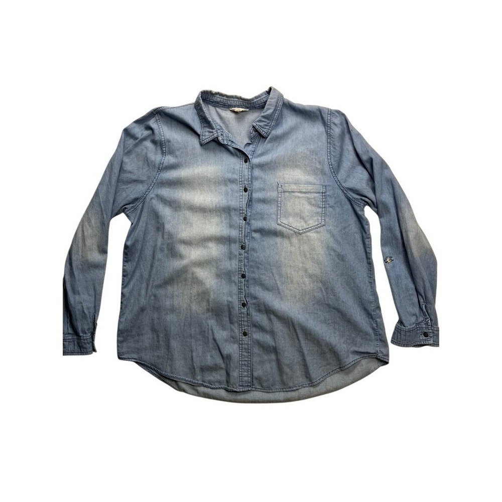 Perch by Blu Pepper Womens 3XL Light Wash Cotton Chambray Button Down‎ Shirt